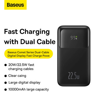 Powerbanka Baseus Comet Series s displejem 10000mAh 22,5W - černá + USB-A / USB-C kabel