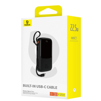 Powerbanka Baseus Qpow Pro+ 10000mAh 22,5W s vestavěným USB-C kabelem a displejem - černá