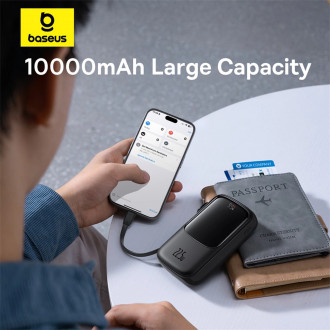 Powerbanka Baseus Qpow Pro+ 10000mAh 22,5W s vestavěným USB-C kabelem a displejem - černá