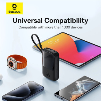 Powerbanka Baseus Qpow Pro+ 10000mAh 22,5W s vestavěným USB-C kabelem a displejem - černá