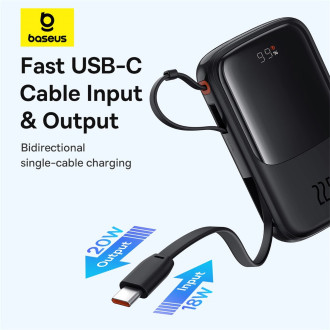 Powerbanka Baseus Qpow Pro+ 10000mAh 22,5W s vestavěným USB-C kabelem a displejem - černá