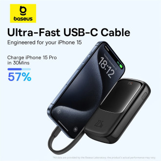 Powerbanka Baseus Qpow Pro+ 10000mAh 22,5W s vestavěným USB-C kabelem a displejem - černá