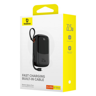 Powerbanka Baseus Qpow Pro+ 20000mAh 22,5W s vestavěným USB-C kabelem a displejem - černá