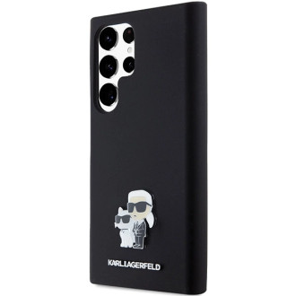 Karl Lagerfeld silikonové pouzdro Karl&amp;Choupette Metal Pin pro Samsung Galaxy S23 Ultra - černé