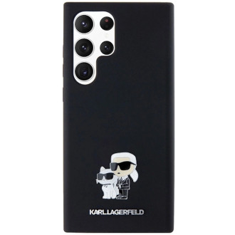 Karl Lagerfeld silikonové pouzdro Karl&amp;Choupette Metal Pin pro Samsung Galaxy S23 Ultra - černé