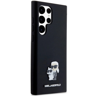 Karl Lagerfeld silikonové pouzdro Karl&amp;Choupette Metal Pin pro Samsung Galaxy S23 Ultra - černé