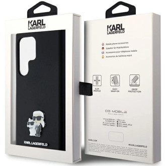 Karl Lagerfeld silikonové pouzdro Karl&amp;Choupette Metal Pin pro Samsung Galaxy S23 Ultra - černé