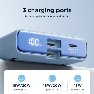 Powerbanka Joyroom JR-PBM01 magnetická 10000mAh 20W se stojánkem + Lightning kabel - USB-C - modrá