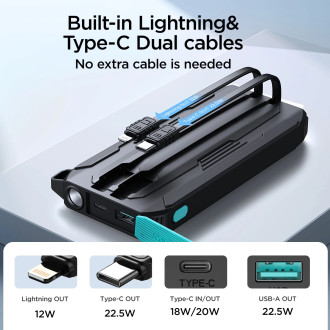 Powerbanka Joyroom JR-L017 22,5W 10000mAh s vestavěným USB-C / Lightning kabely - černá