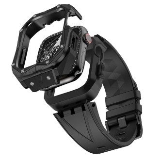 Kingxbar CYF140 2v1 odolné pouzdro pro Apple Watch 8, 7 (45 mm) z nerezové oceli s řemínkem černé