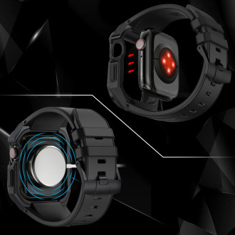 Kingxbar CYF140 2v1 odolné pouzdro pro Apple Watch 8, 7 (45 mm) z nerezové oceli s řemínkem černé
