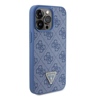 Guess GUHCP15XP4TDPB iPhone 15 Pro Max 6,7&quot; modro/modré pevné pouzdro Leather 4G Triangle Strass