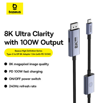 Baseus High Definition Series BS-OH139 USB-C / DP 8K PD 100W 1,5m kabel – černý