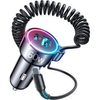 Joyroom fast car charger 3 in 1 with USB Type C cable 1.5m 55W black (JR-CL07)