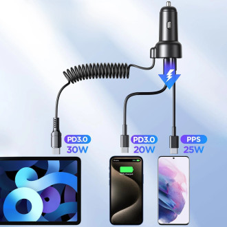 Joyroom fast car charger 3 in 1 with USB Type C cable 1.5m 55W black (JR-CL07)
