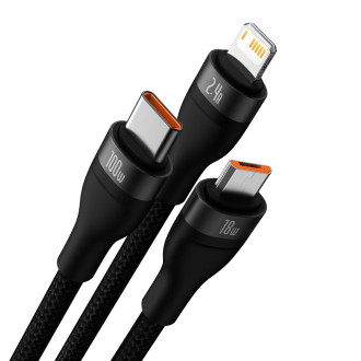 Kabel Baseus Flash Series II USB - USB typu C / Lightning / micro USB 100 W 1,2 m černý (CASS030001)