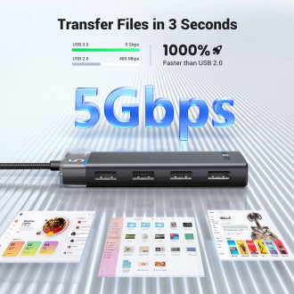 Ugreen CM653 HUB se 4 USB-A porty a USB-A napájecím kabelem - černý