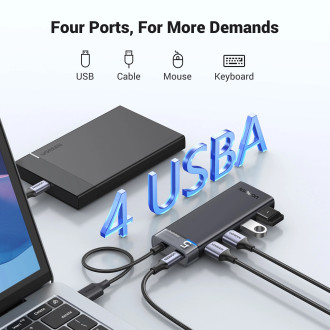 Ugreen CM653 HUB se 4 USB-A porty a USB-A napájecím kabelem - černý