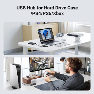 Ugreen CM653 HUB se 4 USB-A porty a USB-A napájecím kabelem - černý