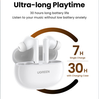 Bezdrátová sluchátka Ugreen HiTune T6 s funkcí ANC + USB-A - USB-C kabel - bílá
