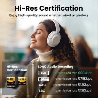 Ugreen HP202 HiTune Max5 bezdrátová sluchátka do uší s hybridní redukcí hluku ANC - bílá