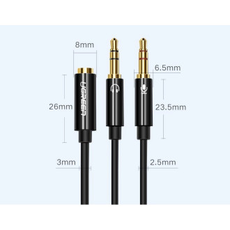 Ugreen AUX splitter cable 3.5 mm mini jack (female) - 2x 3.5 mm mini jack (male - microphone and headphones) black (AV140 20899)