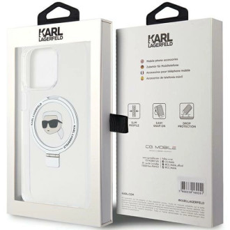 Karl Lagerfeld KLHMP15XHMRSKHH iPhone 15 Pro Max 6,7&quot; bílé/bílé pevné pouzdro Ring Stand Karl Head MagSafe