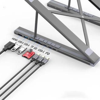 Stojan na notebook 7v1 Choetech HUB-M48 PD USB-C SD TF USB-A HDMI 100W + USB-C kabel - šedý