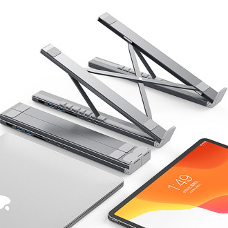 Stojan na notebook 7v1 Choetech HUB-M48 PD USB-C SD TF USB-A HDMI 100W + USB-C kabel - šedý