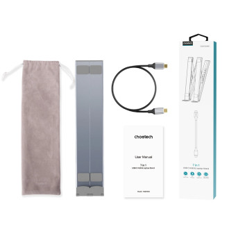 Stojan na notebook 7v1 Choetech HUB-M48 PD USB-C SD TF USB-A HDMI 100W + USB-C kabel - šedý