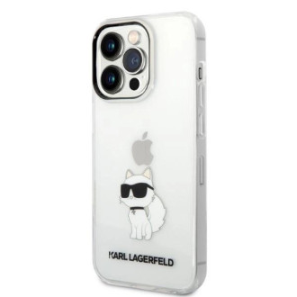 Pouzdro Karl Lagerfeld Ikonik Choupette pro iPhone 14 Pro - průhledné