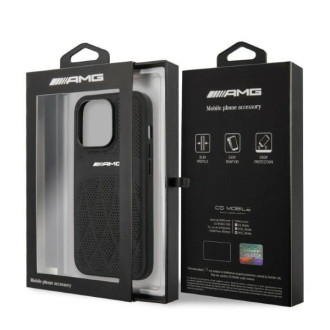 Kožené pouzdro AMG Curved Lines pro iPhone 13 Pro Max - černé