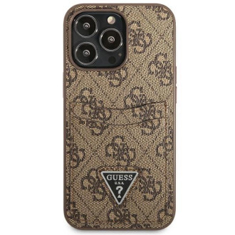 Pouzdro Guess 4G Triangle Logo Cardslot pro iPhone 13 Pro / 13 – hnědé