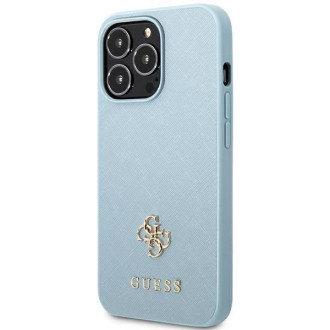 Guess Saffiano 4G pouzdro s malým kovovým logem pro iPhone 13 Pro / 13 - modré