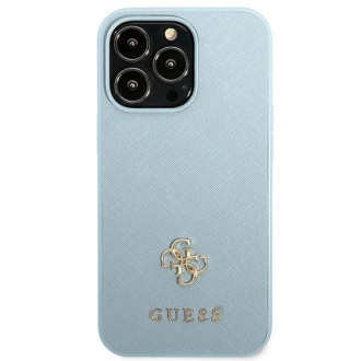 Guess Saffiano 4G pouzdro s malým kovovým logem pro iPhone 13 Pro / 13 - modré