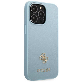 Guess Saffiano 4G pouzdro s malým kovovým logem pro iPhone 13 Pro / 13 - modré