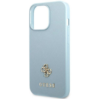 Guess Saffiano 4G pouzdro s malým kovovým logem pro iPhone 13 Pro / 13 - modré