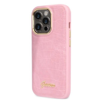 Pouzdro Guess Croco Collection pro iPhone 14 Pro - růžové