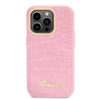 Pouzdro Guess Croco Collection pro iPhone 14 Pro - růžové