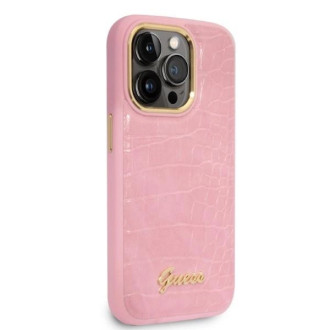 Pouzdro Guess Croco Collection pro iPhone 14 Pro - růžové
