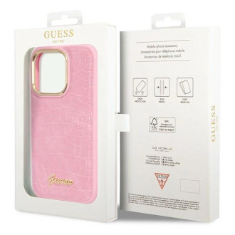 Pouzdro Guess Croco Collection pro iPhone 14 Pro - růžové