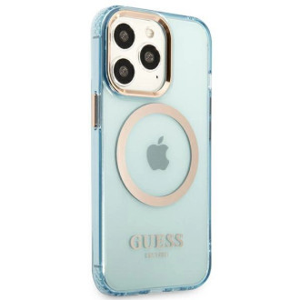 Pouzdro Guess Gold Outline Translucent MagSafe pro iPhone 13 Pro / iPhone 13 - modré