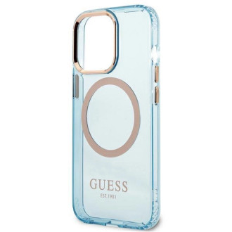 Pouzdro Guess Gold Outline Translucent MagSafe pro iPhone 13 Pro / iPhone 13 - modré