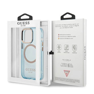 Pouzdro Guess Gold Outline Translucent MagSafe pro iPhone 13 Pro / iPhone 13 - modré