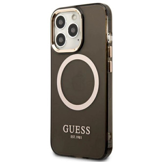 Guess Gold Outline Translucent MagSafe Case pro iPhone 13 Pro / iPhone 13 – černý