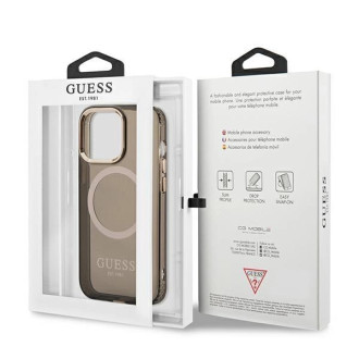Guess Gold Outline Translucent MagSafe Case pro iPhone 13 Pro / iPhone 13 – černý