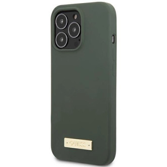 Pouzdro Guess Silicone Logo Plate MagSafe pro iPhone 13 Pro / iPhone 13 - zelené