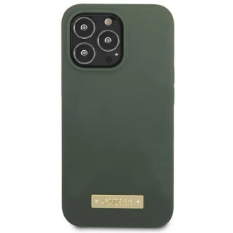 Pouzdro Guess Silicone Logo Plate MagSafe pro iPhone 13 Pro / iPhone 13 - zelené