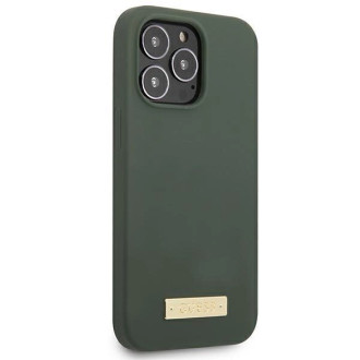 Pouzdro Guess Silicone Logo Plate MagSafe pro iPhone 13 Pro / iPhone 13 - zelené