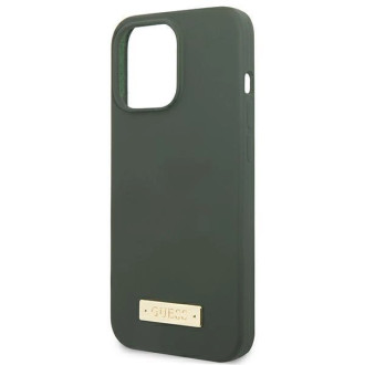Pouzdro Guess Silicone Logo Plate MagSafe pro iPhone 13 Pro / iPhone 13 - zelené